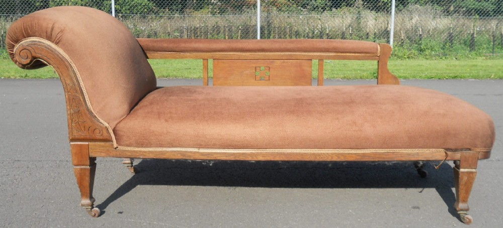 Arts & Craft Oak Chaise Longue Settee