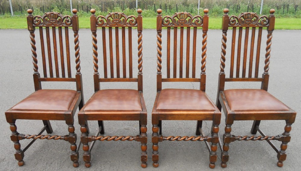 Set of Four Highback Oak Barley Twist Dining Chairs 