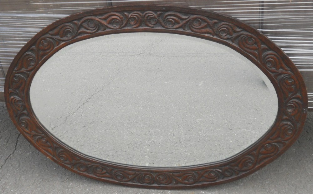 Large Oval Carved Oak Wall Mirror