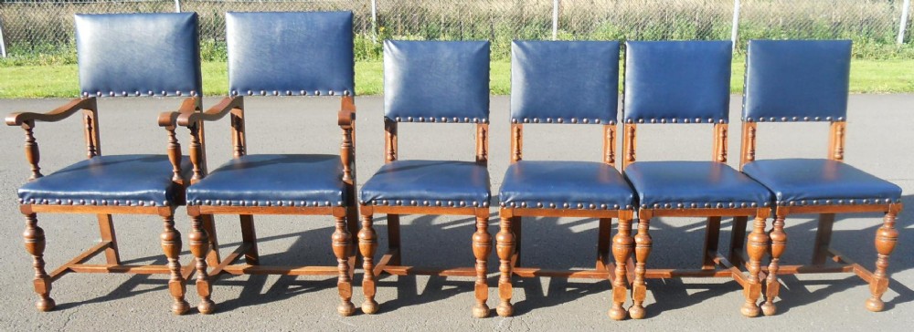 Set of Six Oak Cromwellian Style Dining Chairs 