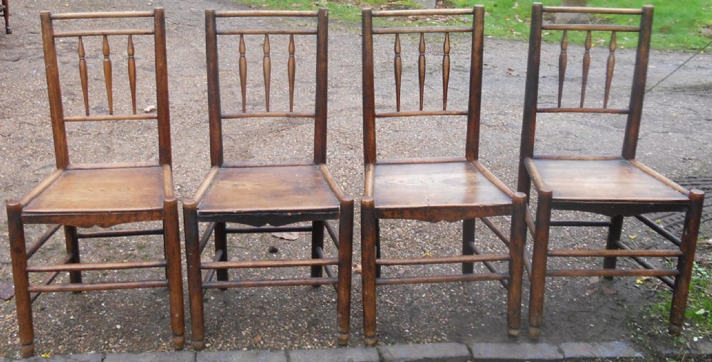 Set of Four Victorian Elm Spindleback Kitchen Chairs 
