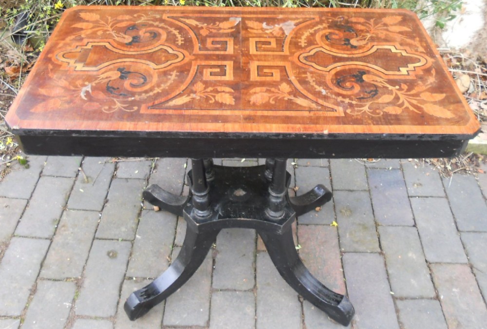 Victorian Marquetry Inlaid Ebonized Centre Table 