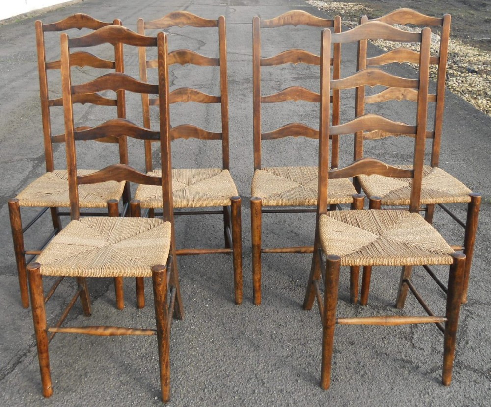Set of Six Beech Ladderback Dining Chairs 