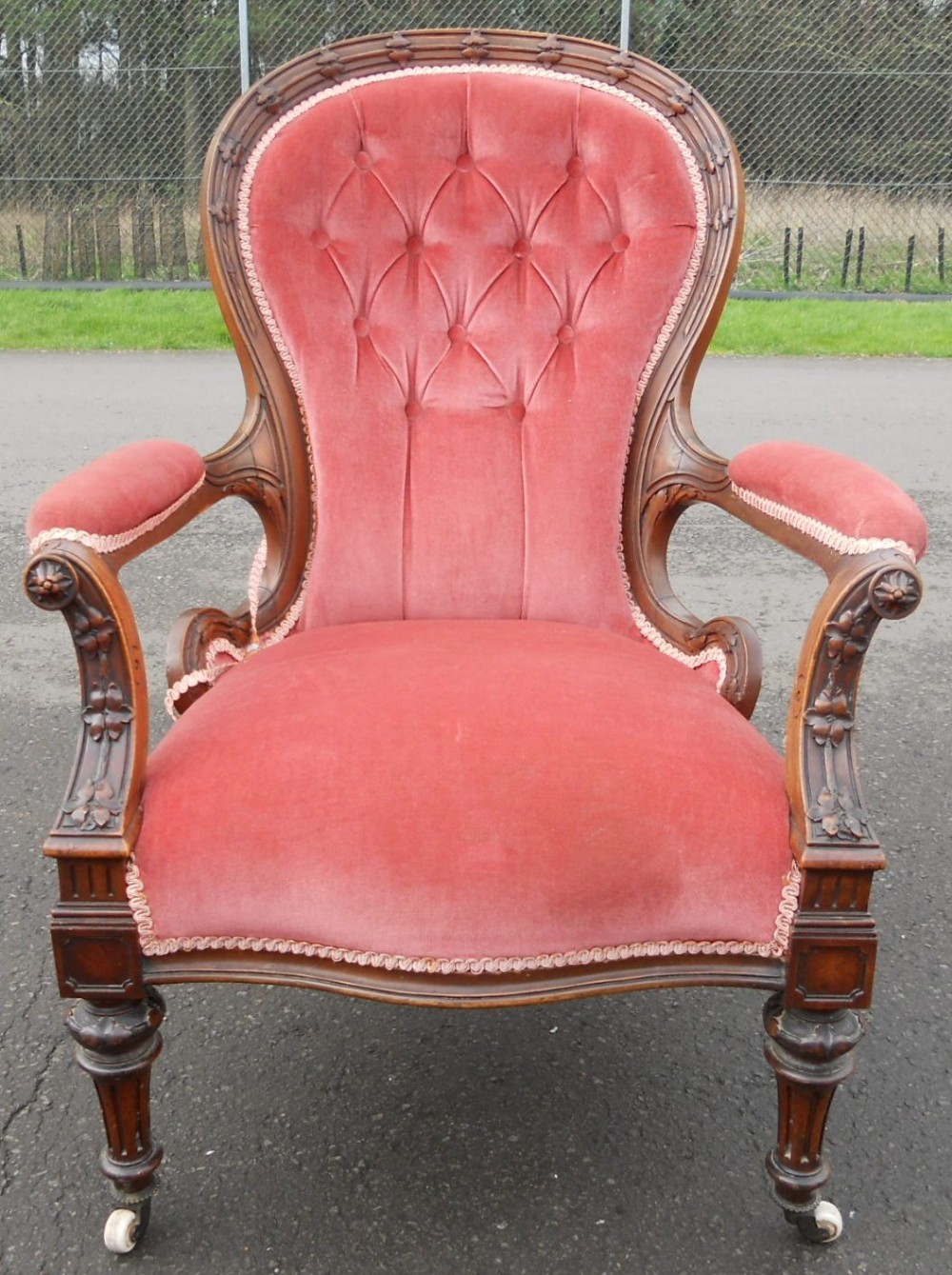Victorian Walnut Framed Upholstered Armchair
