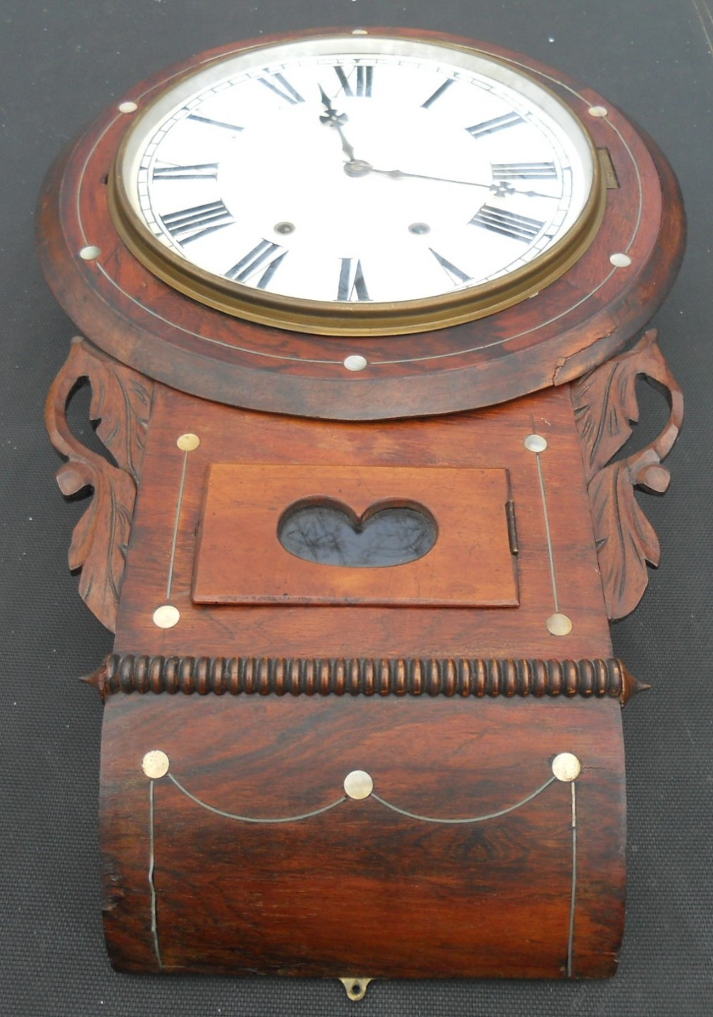 Victorian Mother of Pearl Inlaid Hanging Wall Clock