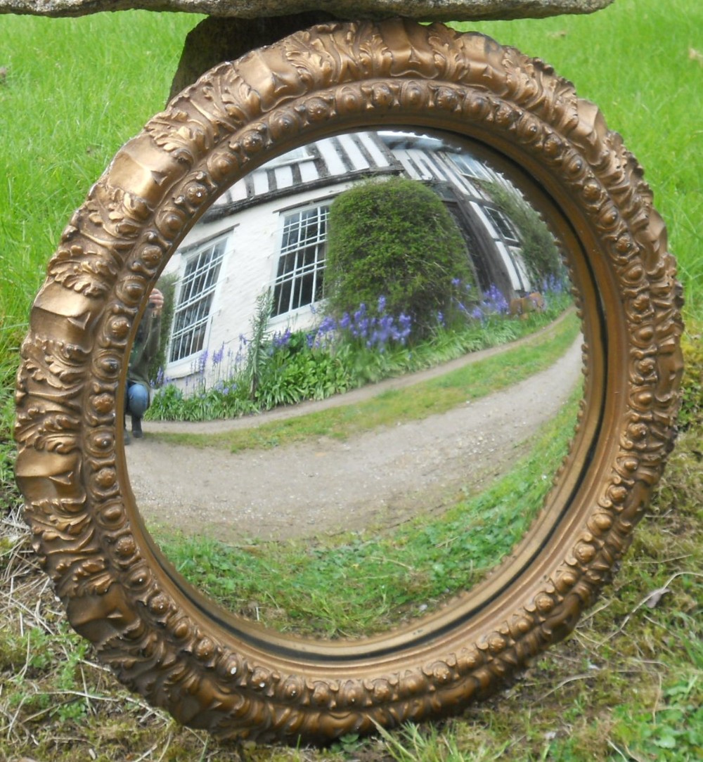 Round Gilt Framed Convex Mirror