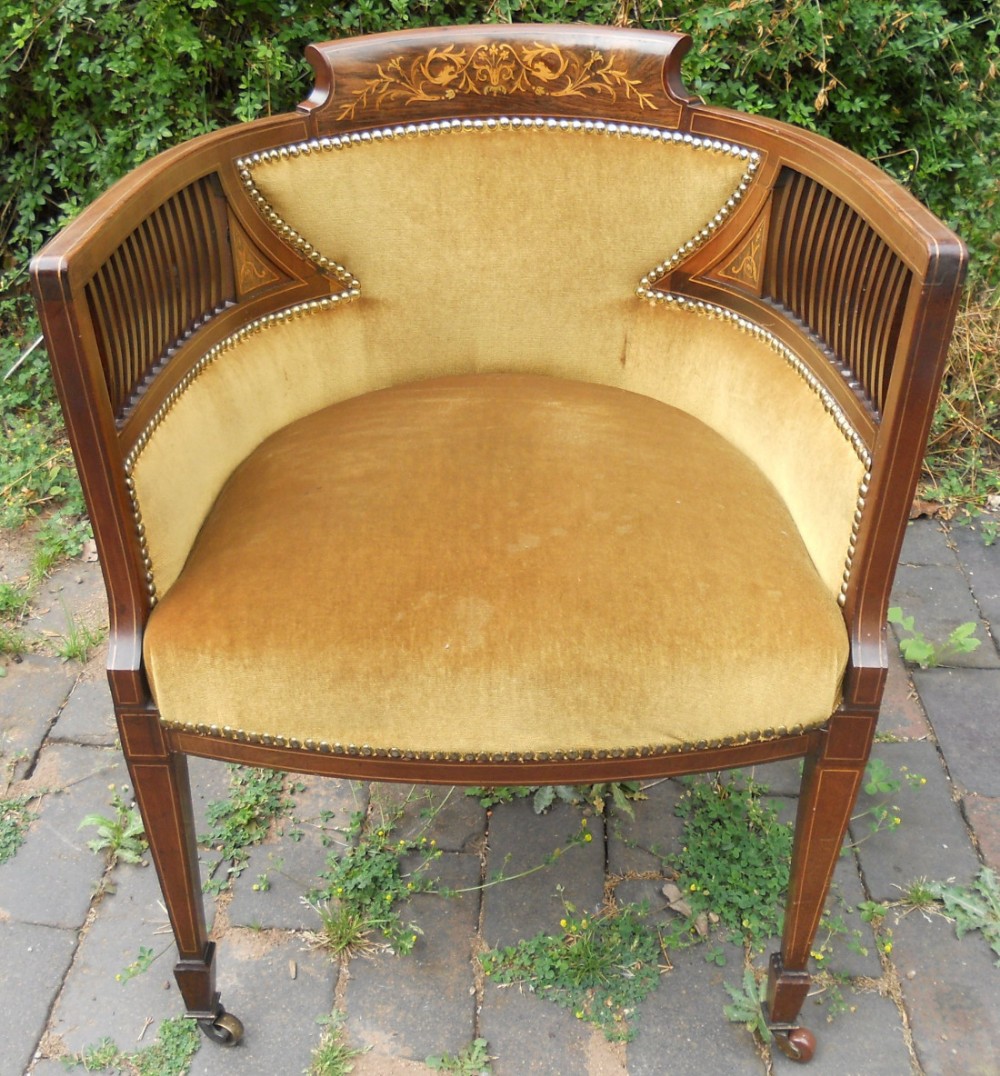 Edwardian Inlaid Mahogany Tub Armchair 