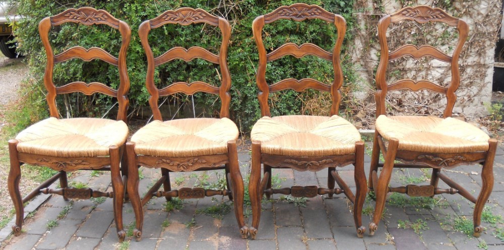 Set of Four Walnut Ladderback Dining Chairs 