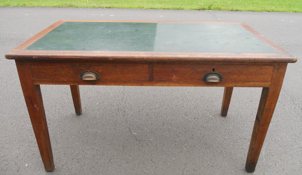 Large Oak Two Drawer Writing Table 