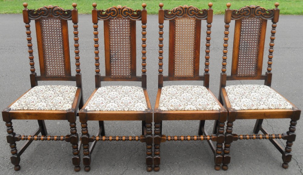 Set of Four Oak Highback Dining Chairs 
