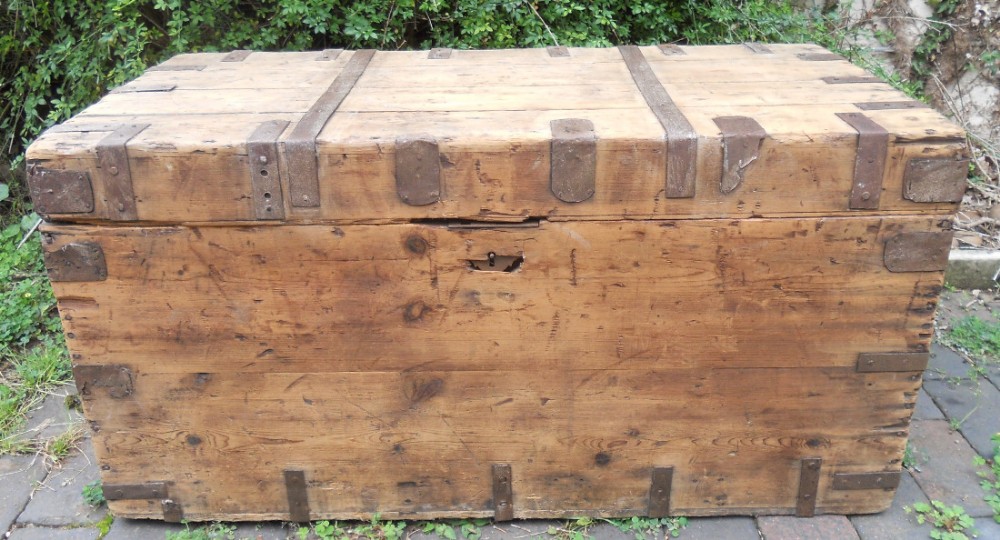 Victorian Pine & Iron Blanket Box 