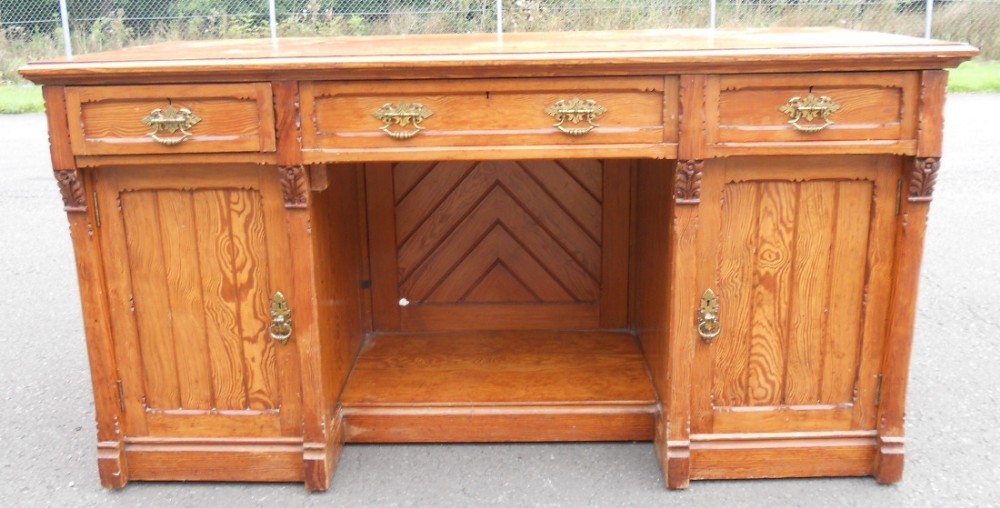 Victorian Pitch Pine Kneehole Writing Desk 