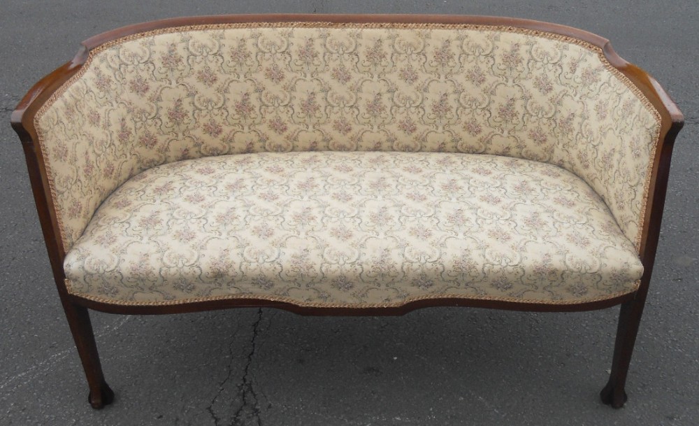Edwardian Mahogany Framed Upholstered Two Seater Settee