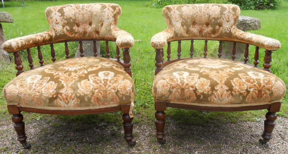 Pair Edwardian Mahogany Tub Armchairs 