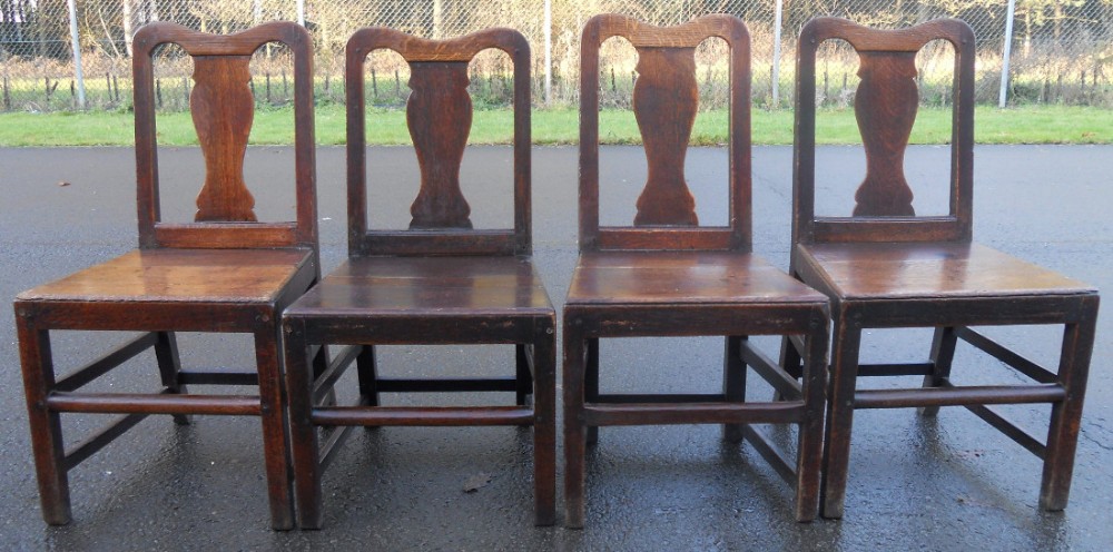 Set of Four Antique Country Oak Dining Chairs 