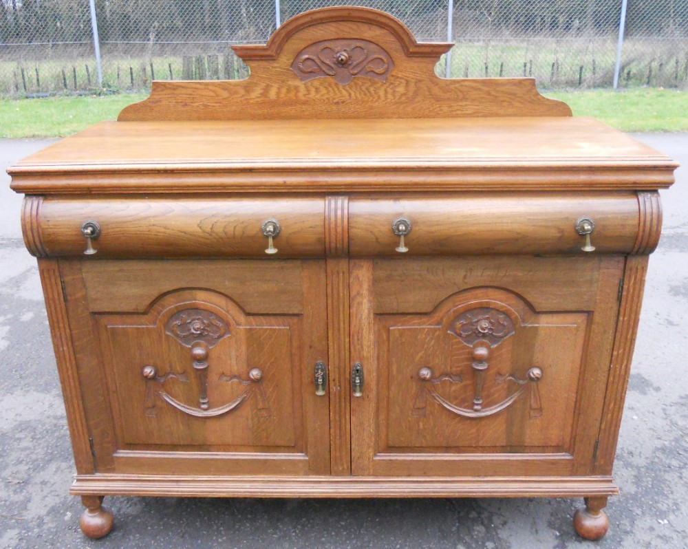 Edwardian Carved Oak Sideboard 