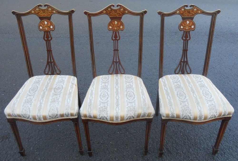 Set of Three Edwardian Mahogany Salon Chairs 