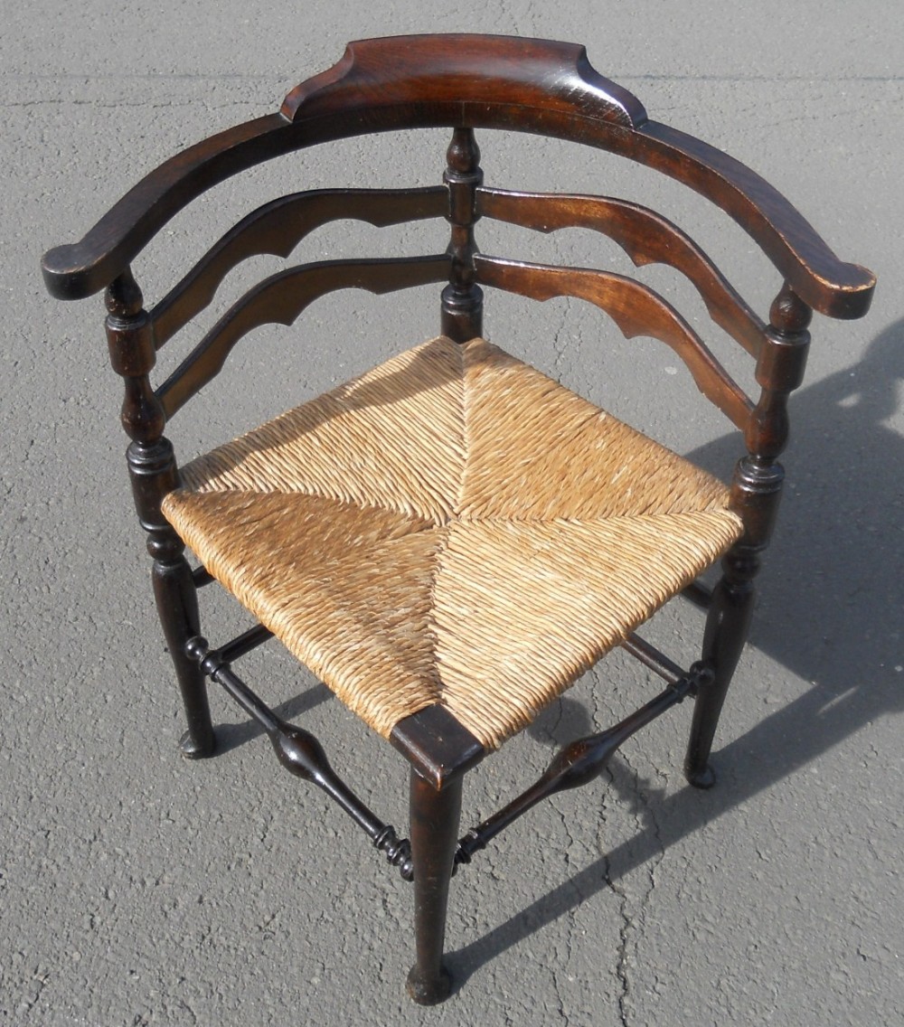Rush Seat Ladderback Corner Armchair