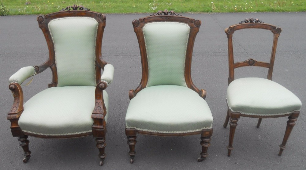 Victorian Walnut Ladies & Gent's Salon Chairs 