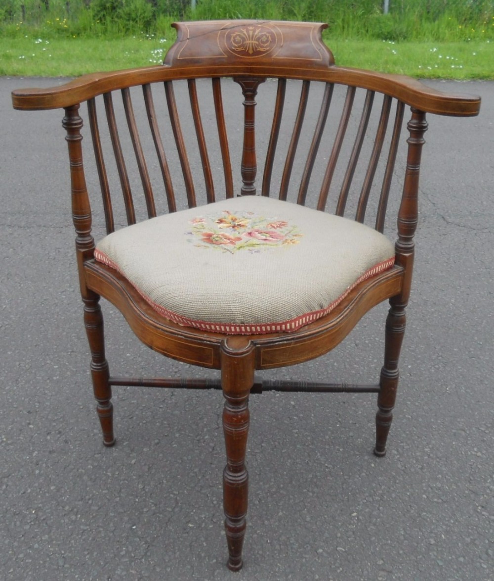 Edwardian Inlaid Mahogany Corner Armchair
