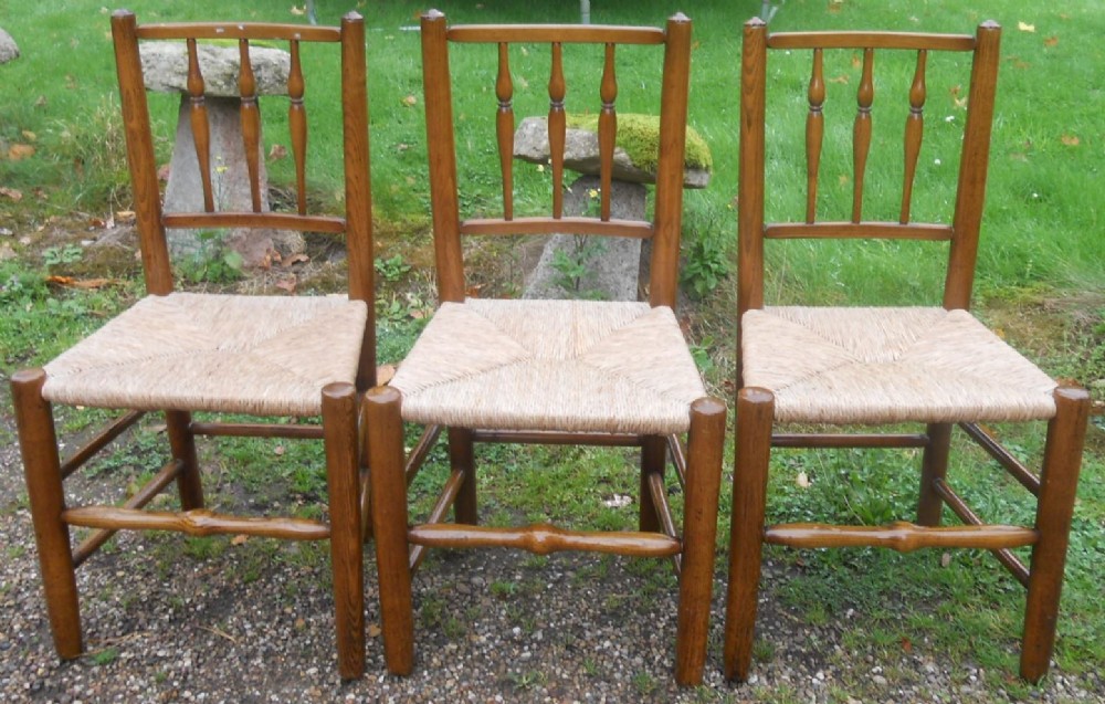 Set of Three Elm Spindleback Rush Seat Chairs 