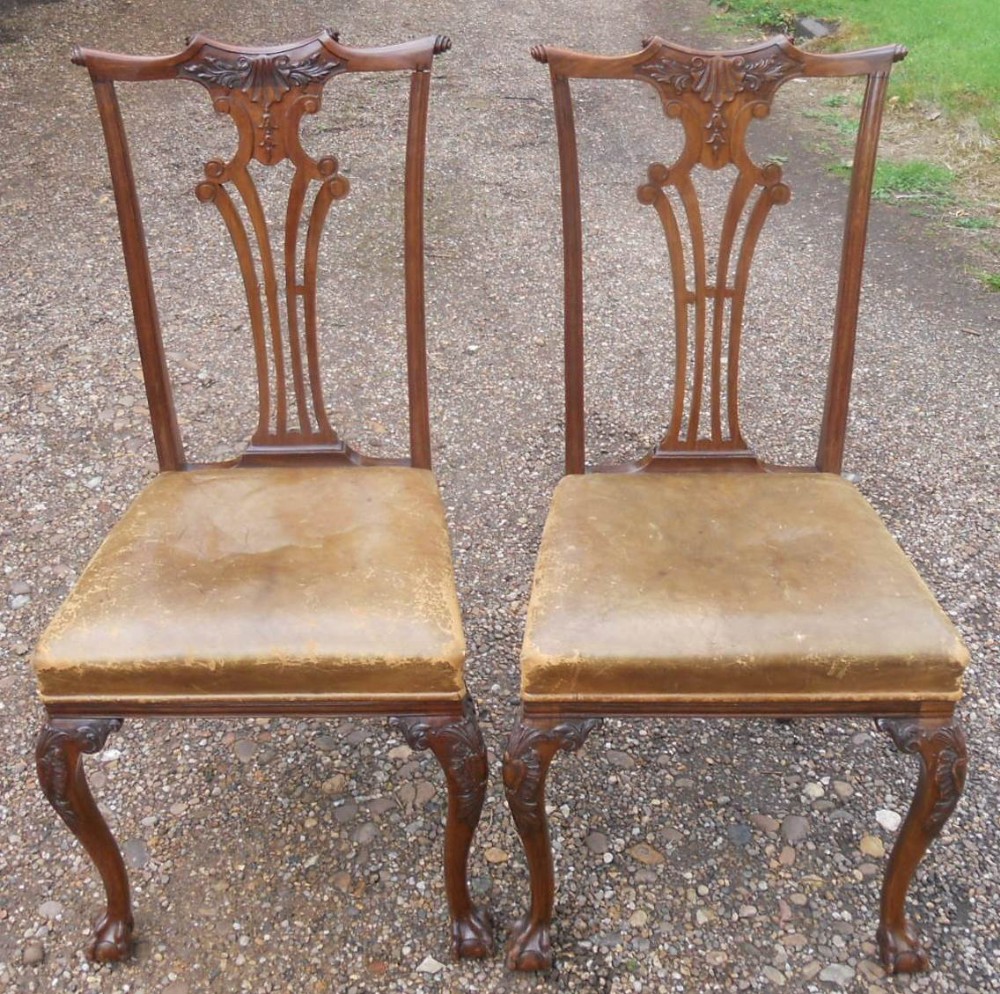 Pair Edwardian Mahogany Dining Chairs 