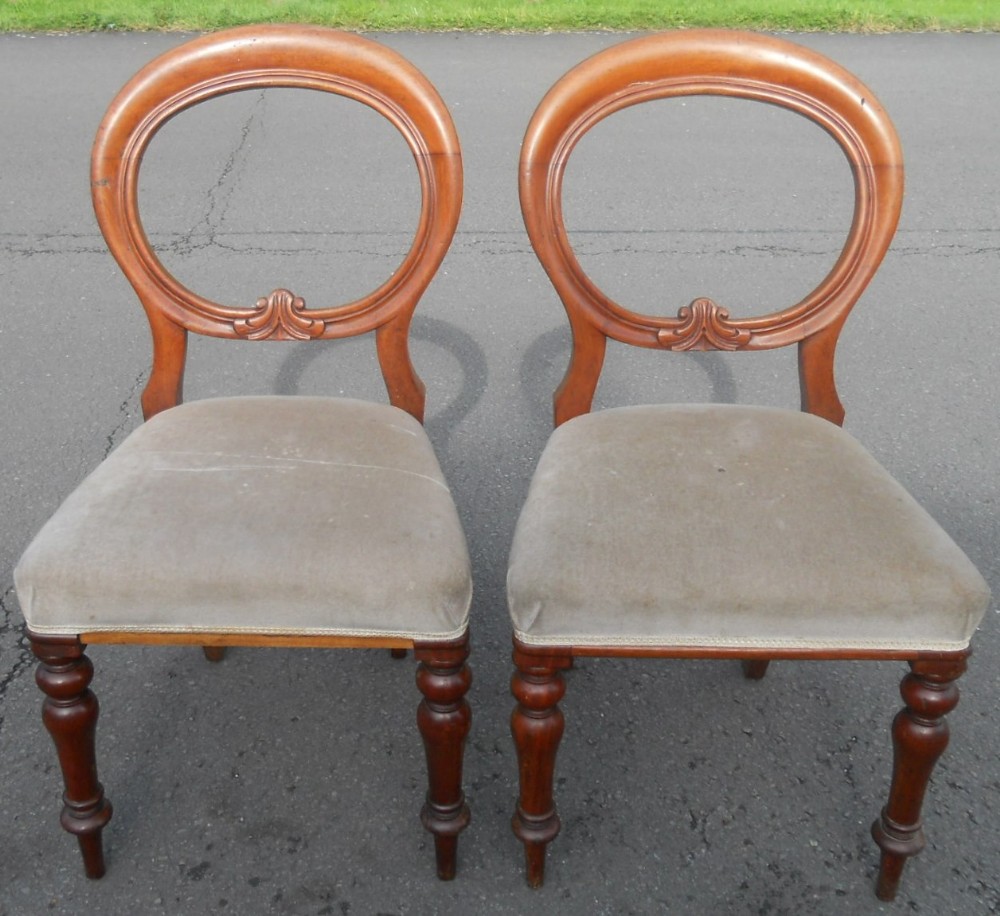 Pair Victorian Mahogany Balloon Back Dining Chairs 