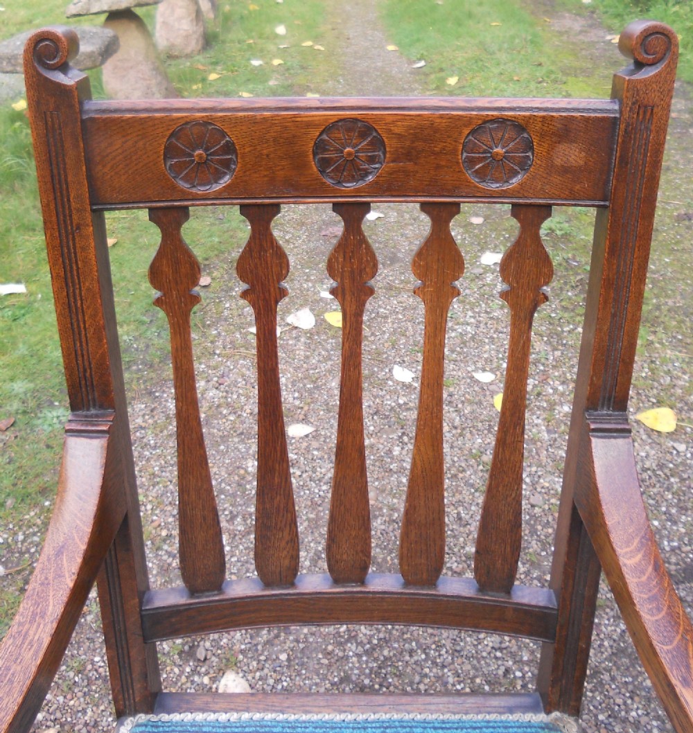 Pair Edwardian Oak Carver Armchairs  View IV