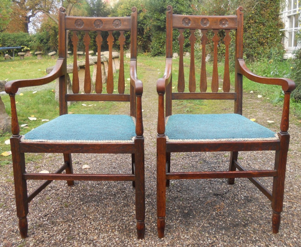 Pair Edwardian Oak Carver Armchairs  View VI