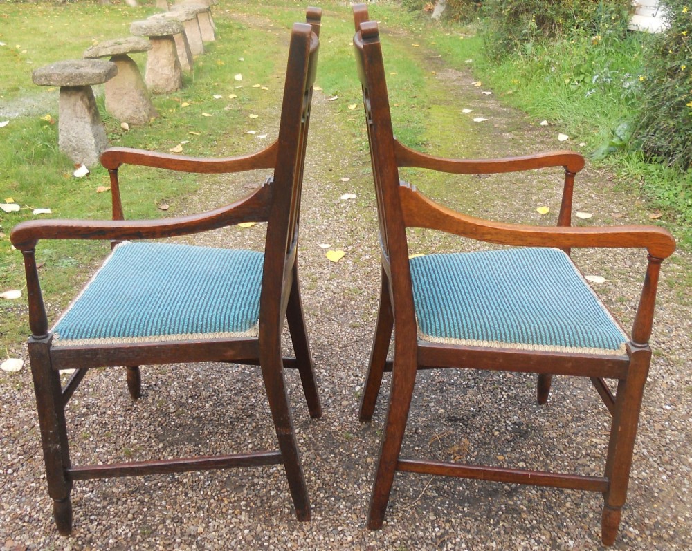 Pair Edwardian Oak Carver Armchairs  View VII