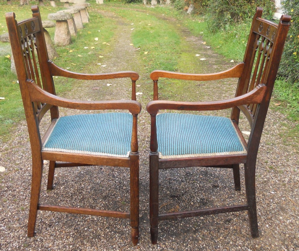 Pair Edwardian Oak Carver Armchairs  View IX