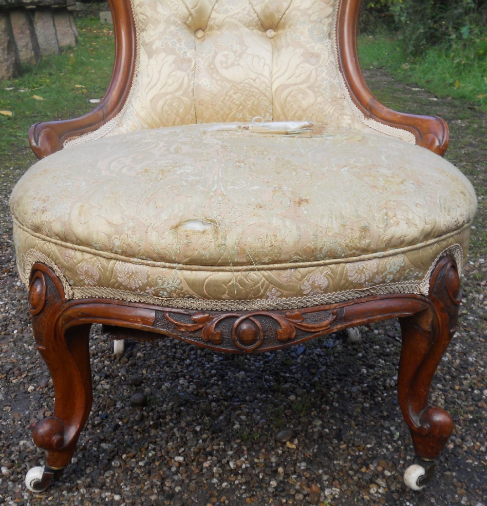 Victorian Walnut Framed Nursing Chair for Re-upholstery View V