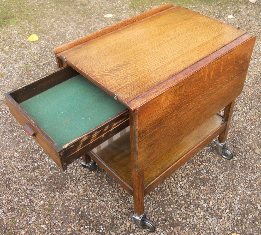 Oak Dropleaf Tea Trolley View V