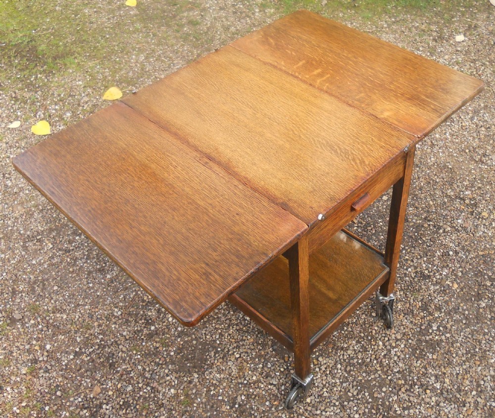 Oak Dropleaf Tea Trolley View IX