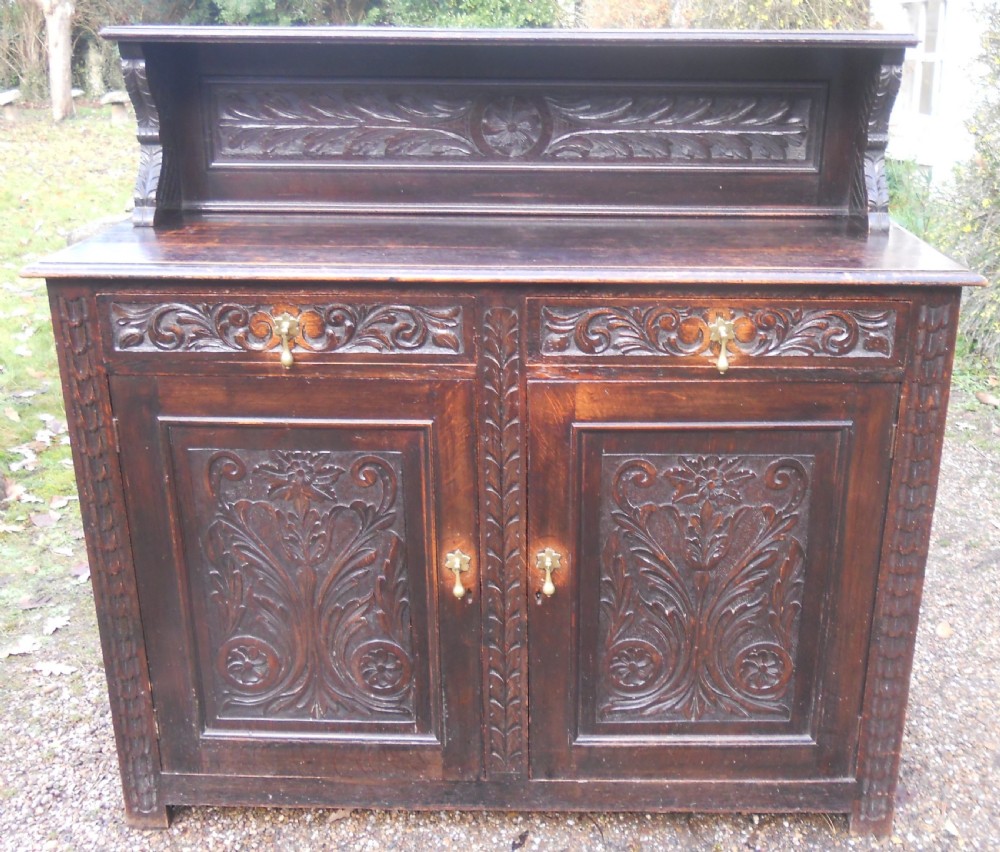 Edwardian Carved Dark Oak Sideboard 
