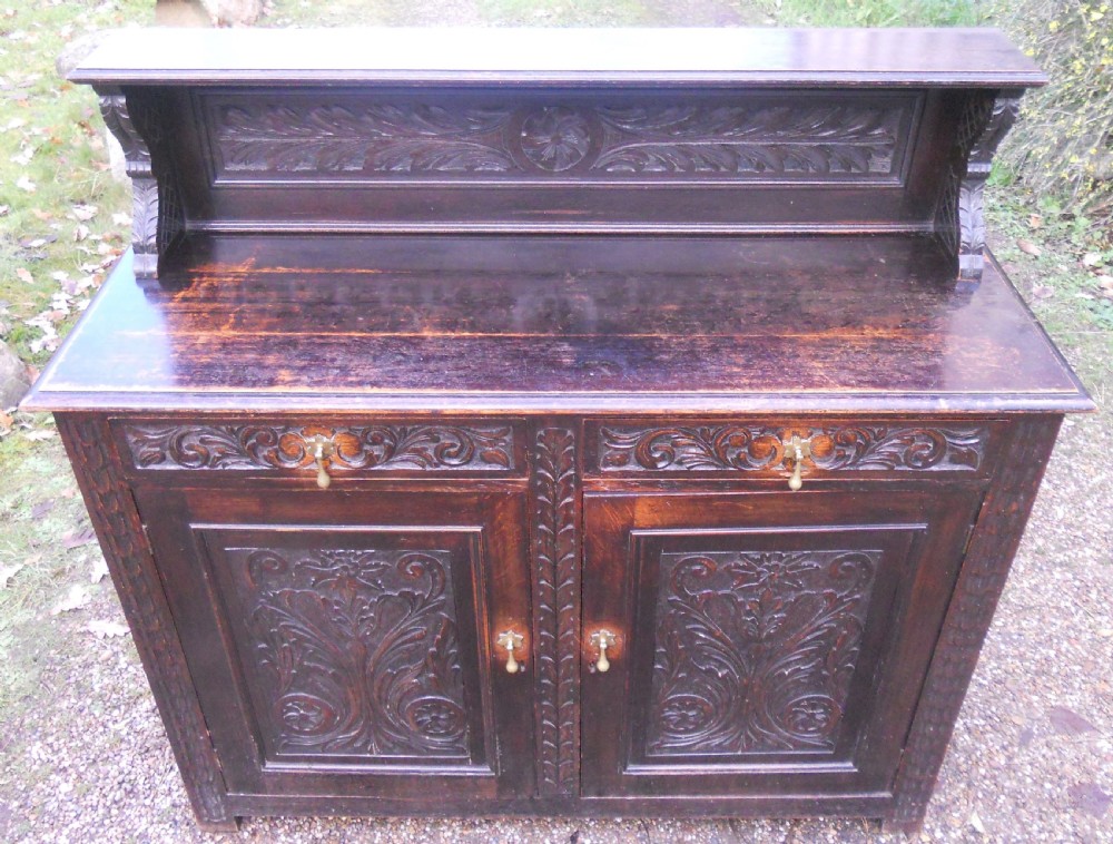 Edwardian Carved Dark Oak Sideboard  View VI