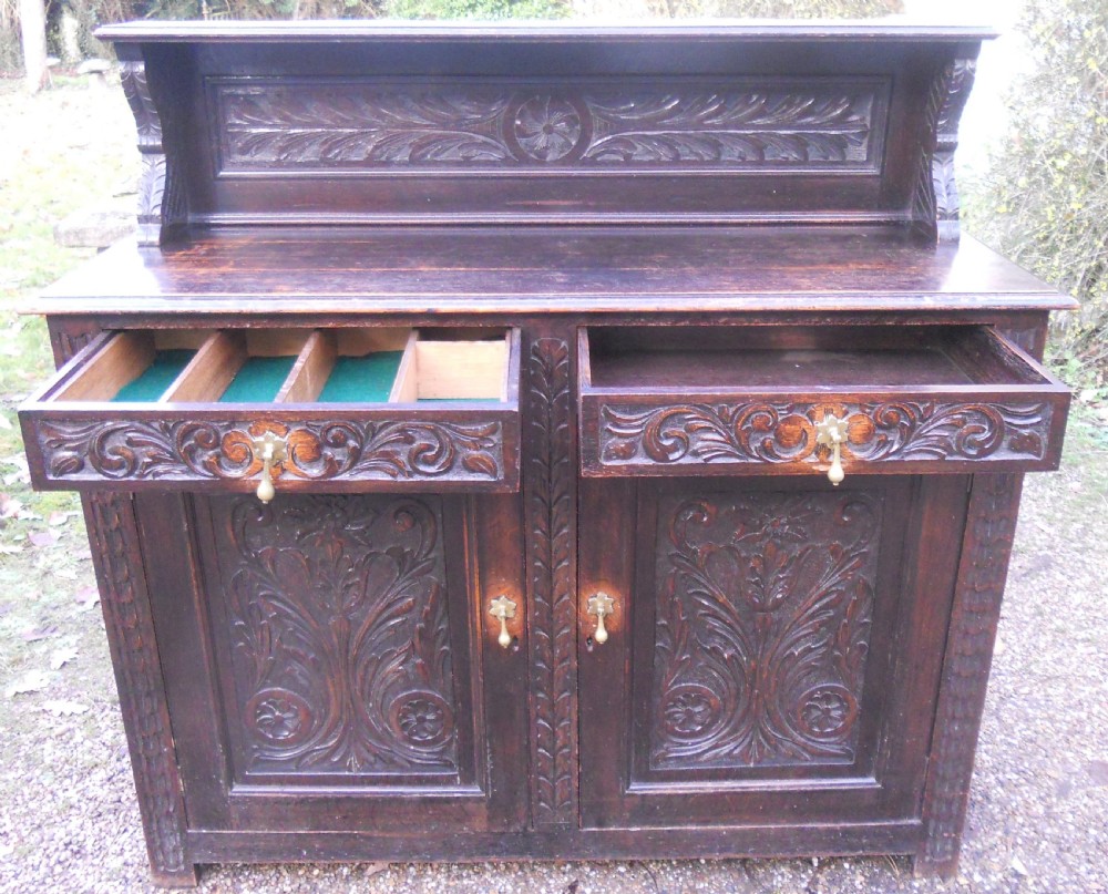 Edwardian Carved Dark Oak Sideboard  View IX