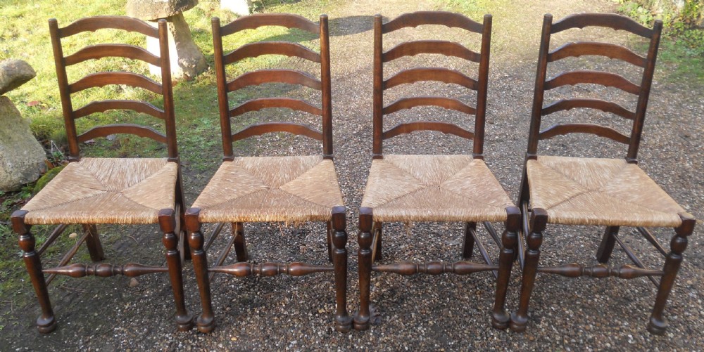 Set of Four Beech & Elm Ladderback Chairs 