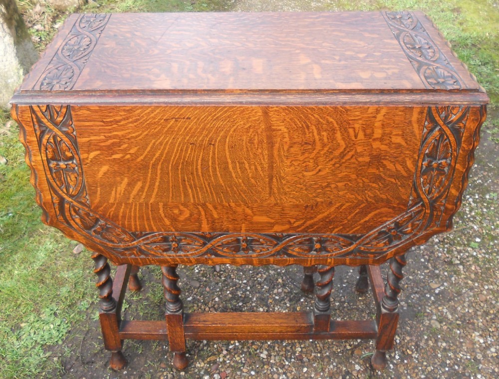 Carved Oak Small Gateleg Dining Table  View V