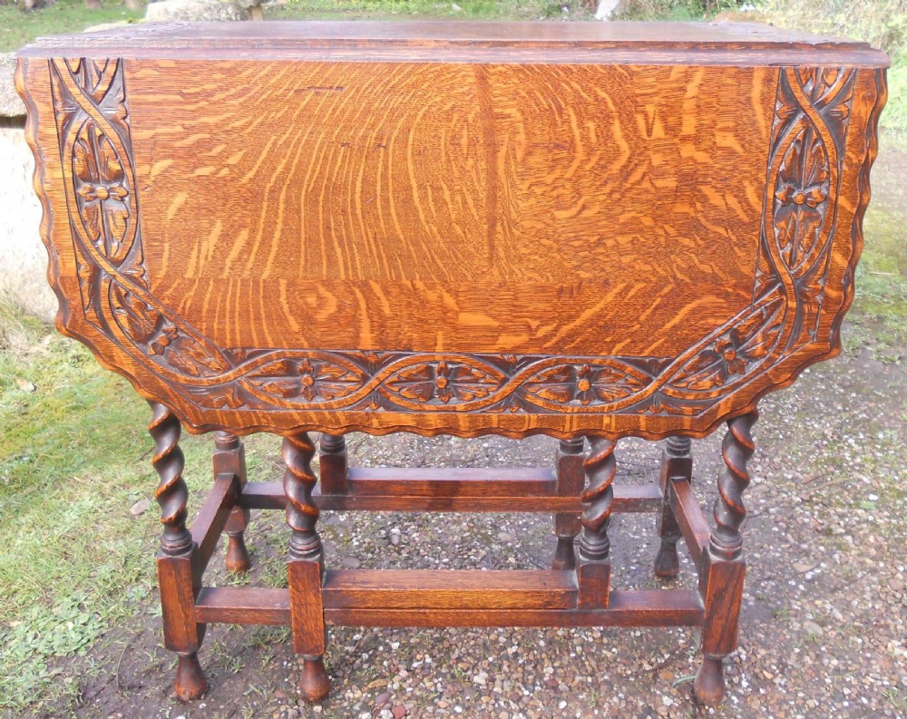 Carved Oak Small Gateleg Dining Table  View VI