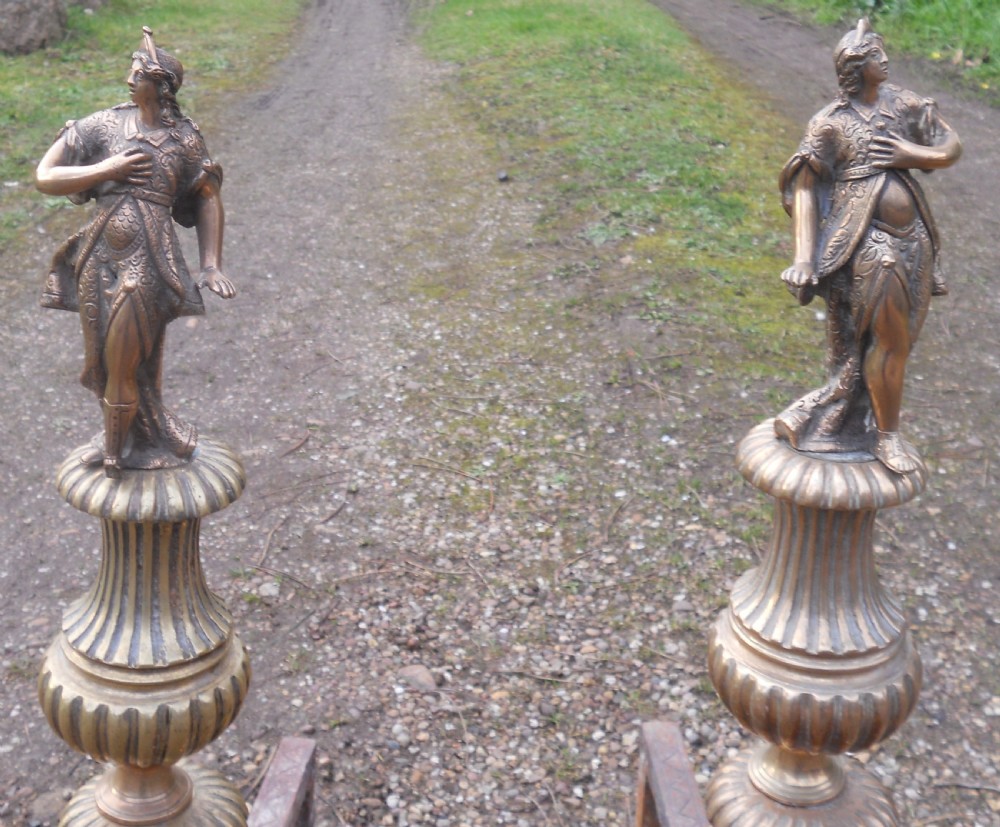 Pair Heavy Brass Fire Dogs View III