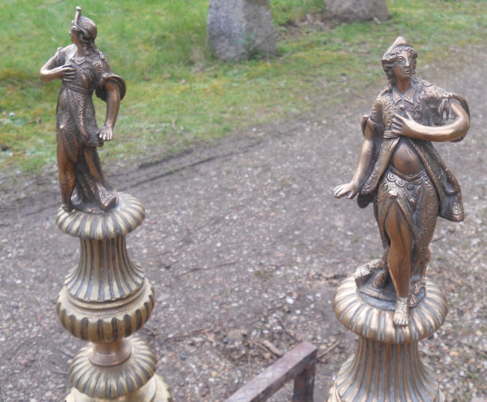 Pair Heavy Brass Fire Dogs View V