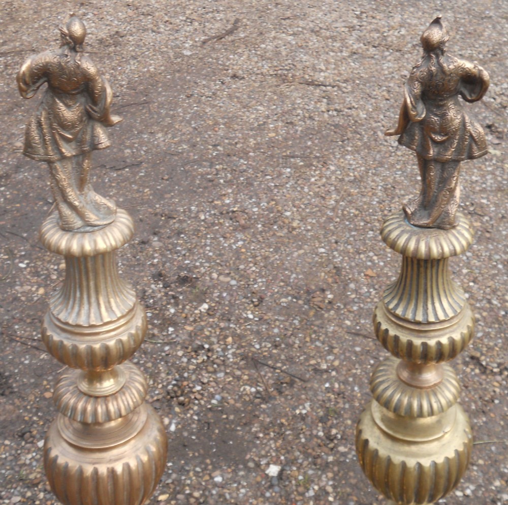 Pair Heavy Brass Fire Dogs View VII