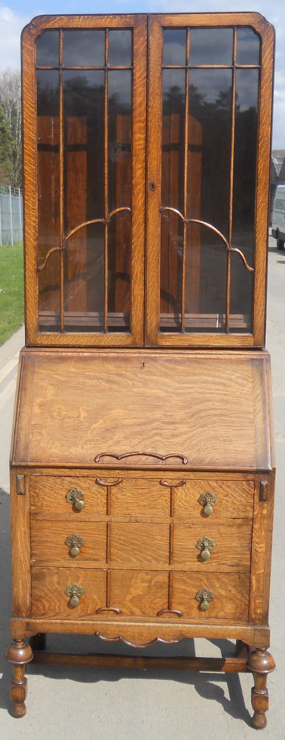 Deco Oak Bureau Bookcase 