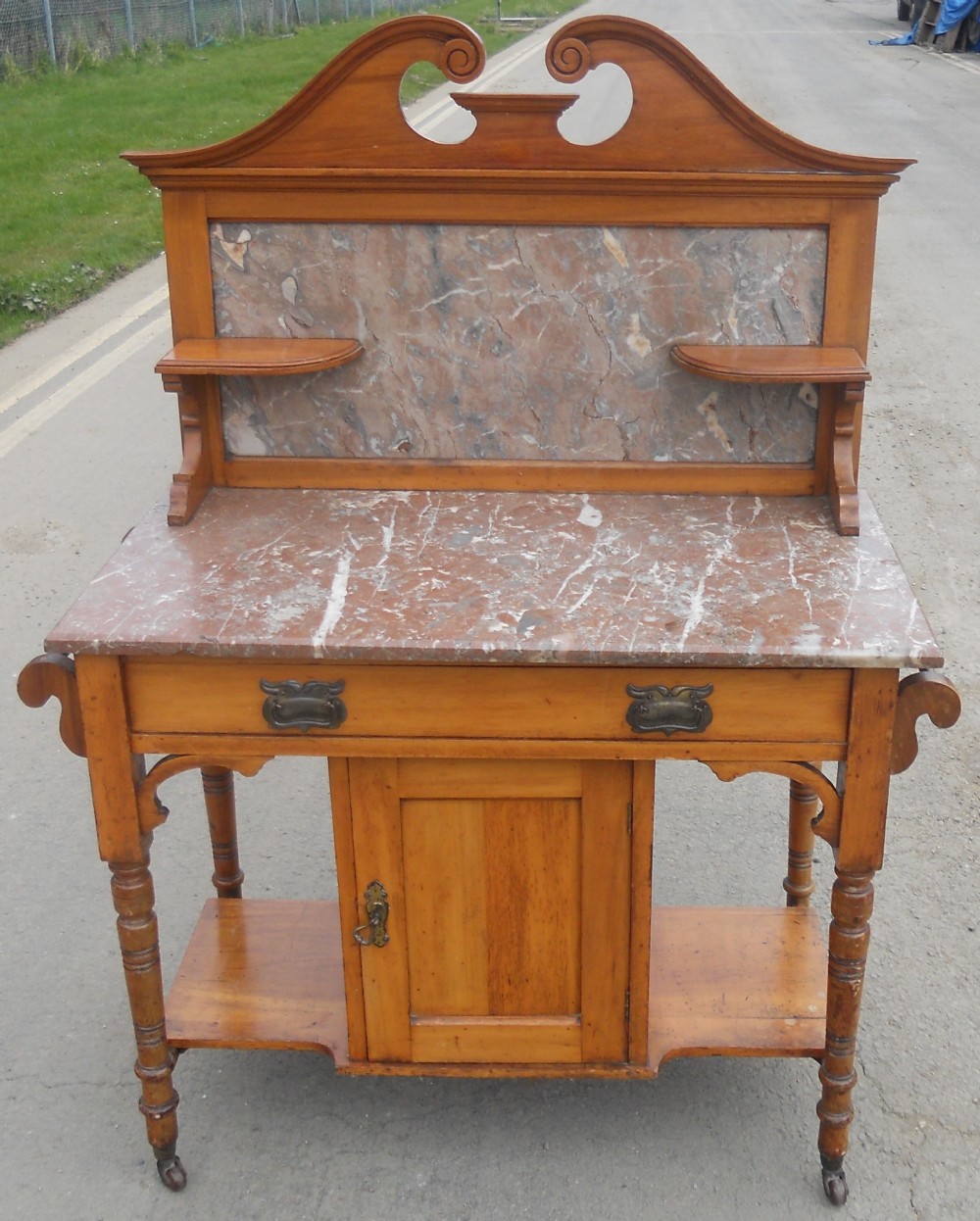 Edwardian Satin Walnut Marble Top Washstand