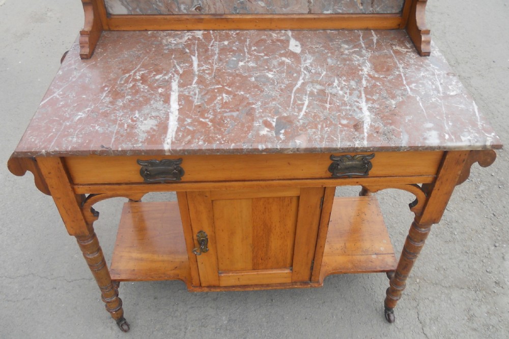 Edwardian Satin Walnut Marble Top Washstand View VII