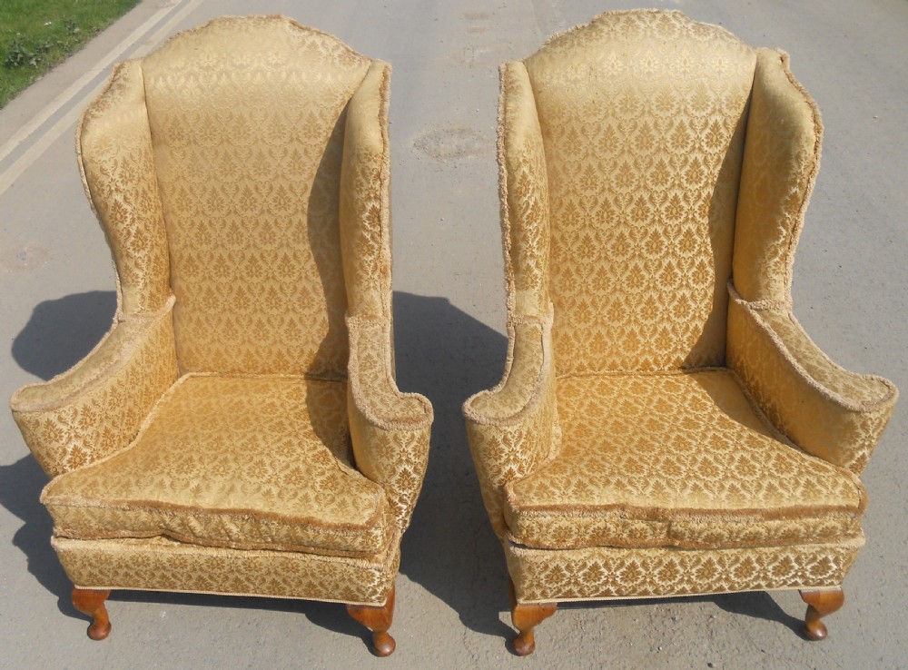 Pair Wingback Upholstered Fireside Armchairs 