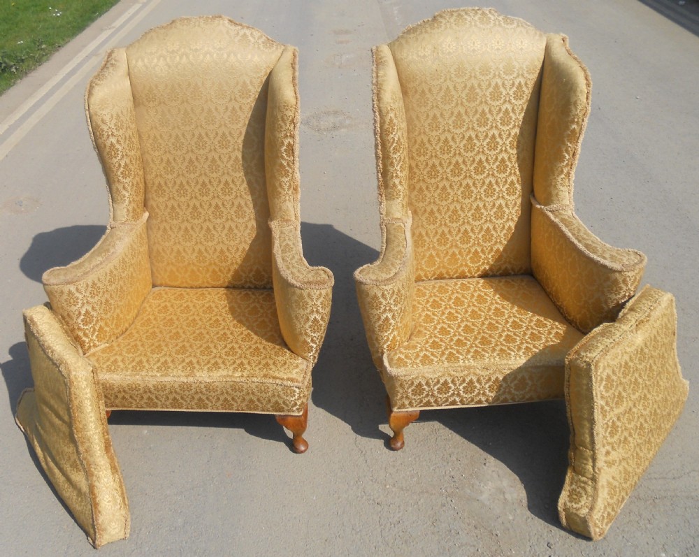 Pair Wingback Upholstered Fireside Armchairs  View II