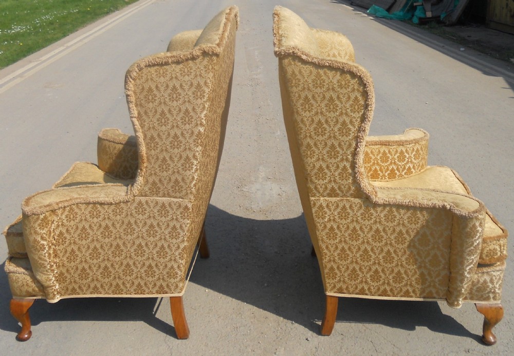 Pair Wingback Upholstered Fireside Armchairs  View III