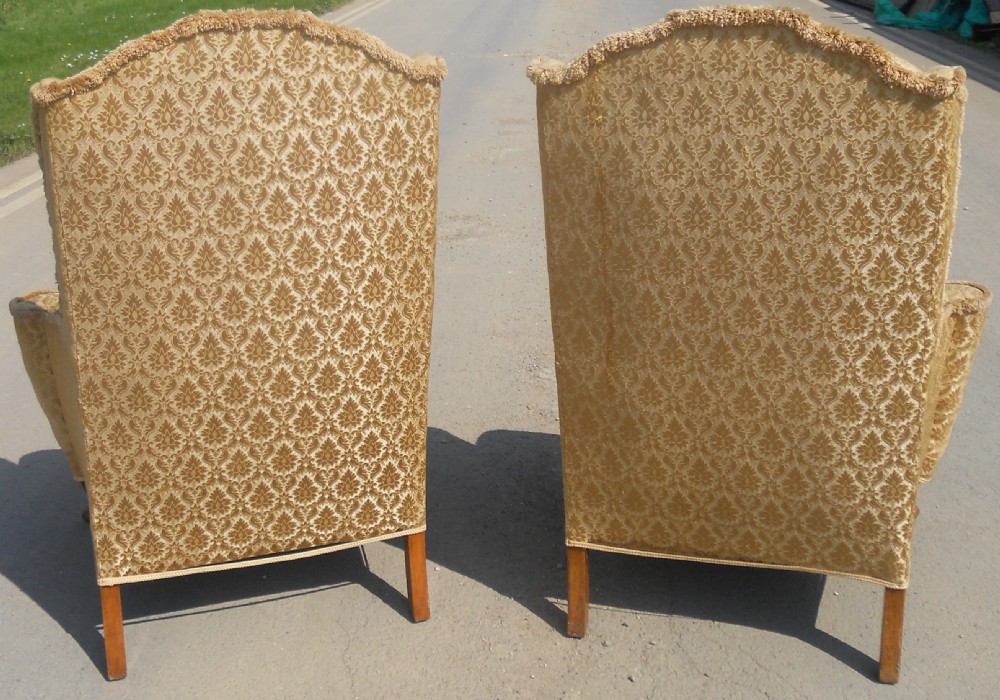 Pair Wingback Upholstered Fireside Armchairs  View IV